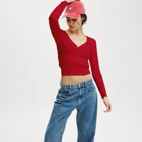 Fashion  Knitted Navel Short Long Sleeve Slim Slim Top Button V-Neck Autumn And Winter Base Shirt sku image 2