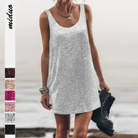 U-collar Sleeveless Loose Backless New Vest Dress Casual Sequins Sexy Suspenders Dress Women's Clothing main image 1