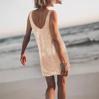 U-collar Sleeveless Loose Backless New Vest Dress Casual Sequins Sexy Suspenders Dress Women's Clothing main image 2
