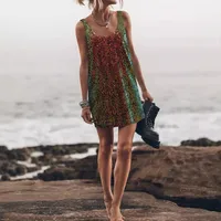 U-collar Sleeveless Loose Backless New Vest Dress Casual Sequins Sexy Suspenders Dress Women's Clothing main image 3