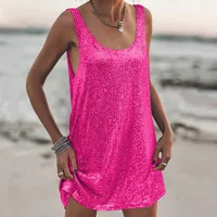 U-collar Sleeveless Loose Backless New Vest Dress Casual Sequins Sexy Suspenders Dress Women's Clothing sku image 21