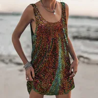U-collar Sleeveless Loose Backless New Vest Dress Casual Sequins Sexy Suspenders Dress Women's Clothing sku image 20