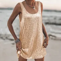 U-collar Sleeveless Loose Backless New Vest Dress Casual Sequins Sexy Suspenders Dress Women's Clothing sku image 15