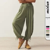 Foreign Trade Fashion  Fashion Solid Color Drawstring Lace-up Design Sense Lantern Casual Comfortable Autumn Cropped Pants main image 1