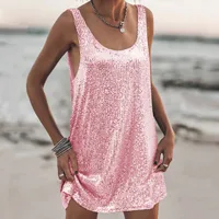 U-collar Sleeveless Loose Backless New Vest Dress Casual Sequins Sexy Suspenders Dress Women's Clothing sku image 9