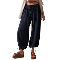 Foreign Trade Fashion  Fashion Solid Color Drawstring Lace-up Design Sense Lantern Casual Comfortable Autumn Cropped Pants main image 5