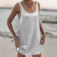U-collar Sleeveless Loose Backless New Vest Dress Casual Sequins Sexy Suspenders Dress Women's Clothing sku image 5