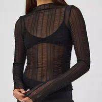 Fashion Women's Sexy Hollow New Long Sleeve Y2K Lace Top T-shirt Versatile Solid Color Blouse main image 2