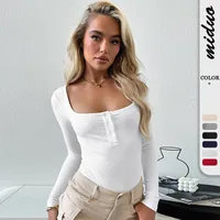Designed Best Selling  Fashion Elegant Commuter Square Collar Button Slim-fit Slimming Long Sleeve Inner Top T-shirt Women main image 1