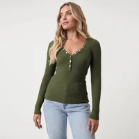 Wish Hot Selling Foreign Trade Y2K Autumn And Winter Women's V-Neck Long Sleeve  Style Threaded Button Solid Color Bm Top sku image 15