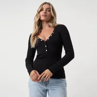 Wish Hot Selling Foreign Trade Y2K Autumn And Winter Women's V-Neck Long Sleeve  Style Threaded Button Solid Color Bm Top sku image 2