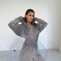Silver Fox Velvet Hooded Sweater Suit  Autumn And Winter Fashion Waist Short Coat Pants Two-piece Set main image 4
