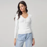 Wish Hot Selling Foreign Trade Y2K Autumn And Winter Women's V-Neck Long Sleeve  Style Threaded Button Solid Color Bm Top sku image 5