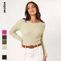 Fashion  Round Neck Lace Solid Color Slim-fit Simple Commuting Elegant Slim Look Long Sleeve Inner Top main image 1