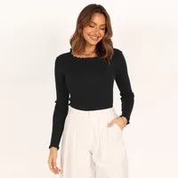 Fashion  Round Neck Lace Solid Color Slim-fit Simple Commuting Elegant Slim Look Long Sleeve Inner Top main image 3