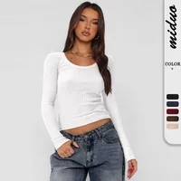 Fashion Hot Hot Hot Pit Slim Slim Look Slim Long Sleeve Base Shirt Long Sleeve Solid Color Round Neck Warm Knitted Top Women main image 1