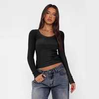 Fashion Hot Hot Hot Pit Slim Slim Look Slim Long Sleeve Base Shirt Long Sleeve Solid Color Round Neck Warm Knitted Top Women main image 4