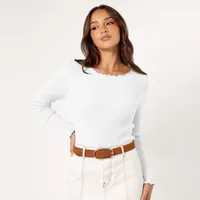Fashion  Round Neck Lace Solid Color Slim-fit Simple Commuting Elegant Slim Look Long Sleeve Inner Top sku image 8