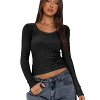 Fashion Hot Hot Hot Pit Slim Slim Look Slim Long Sleeve Base Shirt Long Sleeve Solid Color Round Neck Warm Knitted Top Women main image 5