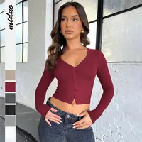 Explosions  Women's Threaded Button Cardigan Shoulder T-shirt  New Women's Sexy Navel Y2K Top main image 1