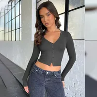 Explosions  Women's Threaded Button Cardigan Shoulder T-shirt  New Women's Sexy Navel Y2K Top main image 3