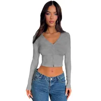 Explosions  Women's Threaded Button Cardigan Shoulder T-shirt  New Women's Sexy Navel Y2K Top main image 5