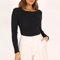 Fashion Threaded Solid Color Long Sleeve Knitted Top Round Neck Lace Warm 24 Explosions Inner T-Shirt main image 2