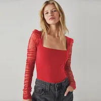 New Lace Stitching Summer Women's Summer Women's  Square Collar Shoulder T-shirt Hollow Spice Girl Top sku image 15