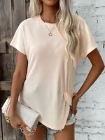 Women's T-shirt Short Sleeve T-Shirts Braid Casual Elegant Classical Solid Color main image 9