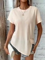 Women's T-shirt Short Sleeve T-Shirts Braid Casual Elegant Classical Solid Color main image 10