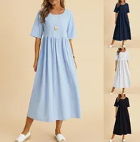 Women's Dress  Large Size Loose Cotton Linen Round Neck Half Sleeve Midi Dress main image 1