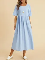 Women's Dress  Large Size Loose Cotton Linen Round Neck Half Sleeve Midi Dress main image 2