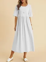 Women's Dress  Large Size Loose Cotton Linen Round Neck Half Sleeve Midi Dress main image 3