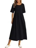 Women's Dress  Large Size Loose Cotton Linen Round Neck Half Sleeve Midi Dress main image 5