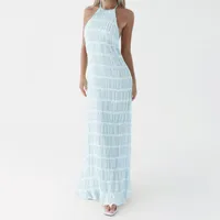 Spring And Summer Hot Women's Sexy Fashion Neck Strap Pleated Lace Vacation Style Dress sku image 9
