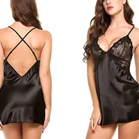 Foreign Trade Sex Underwear Sexy Imitation Ice Silk Back Cross Sling Nightdress Fun Set main image 4