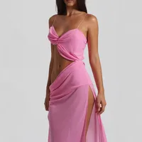 Independent Station Sling Hollow Split Dress  Women's Solid Color Sexy Slim Fit Strapless High Waist Dress 8111 main image 4