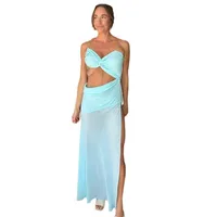 Independent Station Sling Hollow Split Dress  Women's Solid Color Sexy Slim Fit Strapless High Waist Dress 8111 main image 5
