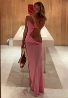 Independent Station Sling Hollow Split Dress  Women's Solid Color Sexy Slim Fit Strapless High Waist Dress 8111 sku image 7