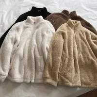 Home Bi Entry! Winter Warm Loose Plush Fleece Stand Collar Zipper Coat Woolen Sweater For Women main image 2