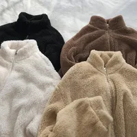 Home Bi Entry! Winter Warm Loose Plush Fleece Stand Collar Zipper Coat Woolen Sweater For Women main image 4