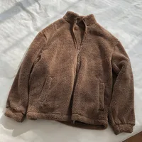 Home Bi Entry! Winter Warm Loose Plush Fleece Stand Collar Zipper Coat Woolen Sweater For Women sku image 4