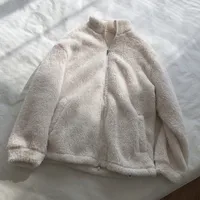 Home Bi Entry! Winter Warm Loose Plush Fleece Stand Collar Zipper Coat Woolen Sweater For Women sku image 5