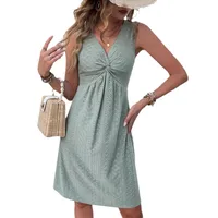 Women's Sheath Dress Elegant Vacation V Neck Pleated Sleeveless Solid Color Knee-Length Holiday Travel Daily main image 6