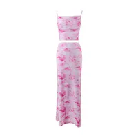 Holiday Travel Women's Elegant Vacation Sexy Flower Spandex Polyester Skirt Co-ord Set Shorts Sets sku image 5