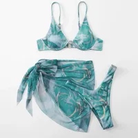 Women's Sexy Beach Marble 3 Pieces Set Swimwear main image 4