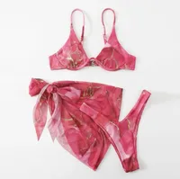 Women's Sexy Beach Marble 3 Pieces Set Swimwear main image 5