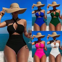 Women's Sexy Beach Solid Color Hollow Out 1 Piece One Piece Swimwear main image 1