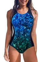 Women's Sexy Beach Gradient Color 1 Piece One Piece Swimwear sku image 22