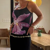 Women's Camisole Sleeveless T-Shirts Sexy Streetwear Contrast Binding Floral sku image 8